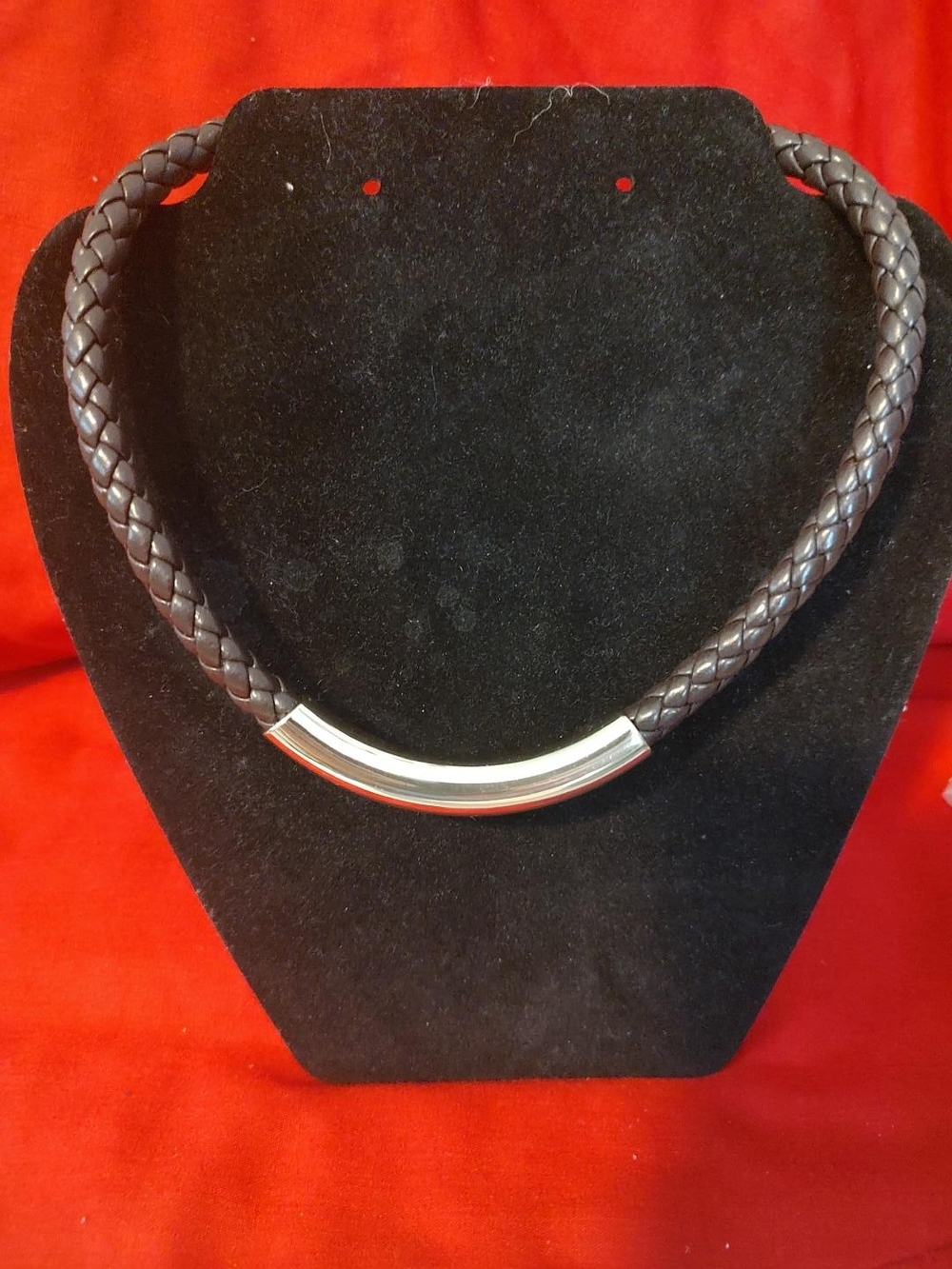 Braided Brown Leather Necklace with Silver Accent
